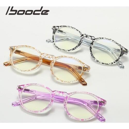 Iboode Blue Light Blocking Reading Presbyopia Glasses Women Men Retro Floral Transparent Frame Presbyopic Diopter Glasses +1.0~4