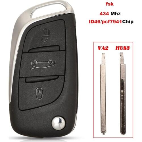Jingyuqin FSK 434MHz ID46/pcf7941 Chip Remote Key Fob For Citroen C4 2010 C-Elysee 2013 C3xr VA2/HU83 Blade Folding Flid Key