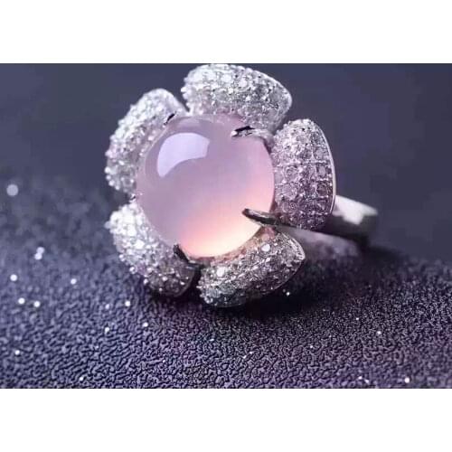 Genuine Natural pink chalcedony stone ring 925 sterling silver Woman Madam gem Jewelry Lady Flower rings