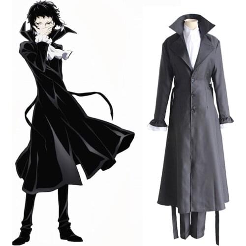 Bungo Stray Dogs Mafia Akutagawa Ryunosuke Cosplay Costume Anime Uniform Long Coat Trench Jacket Halloween Costume