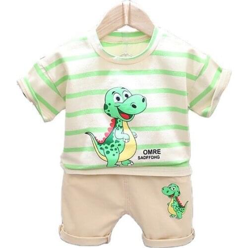 Summer Baby Boys Clothes Cotton Children Cartoon Stripe Printed T Shirts Shorts 2Pcs/sets Infant Kids Fashion Toddler Tracksuits