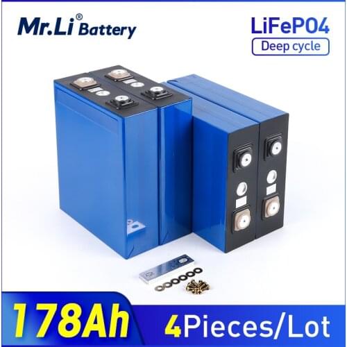 Mr.Li 4pcs 3.2V 178Ah Grade A NEW Rechargeable Lithium Iron Phosphate Cell Lifepo4 Battery 12V 24V 48V Solar EU US Tax Free