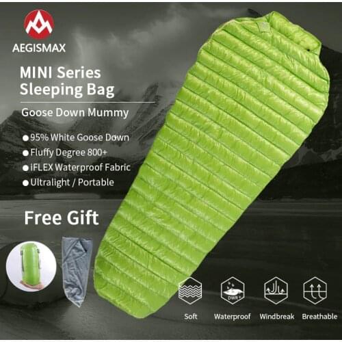 AEGISMAX Outdoor MINI Ultralight Adult Sleeping Bag 800FP Waterproof Nylon Fabric Camping Portable Three Season Goose Down