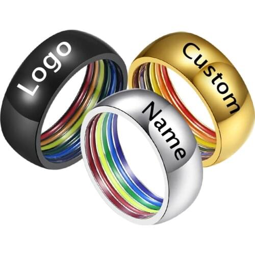 Trendy Rainbow Ring Interior Colored Titanium Steel Jewelry Ball Party Holiday Fine Valentines Day Anniversary Gift,Engravable