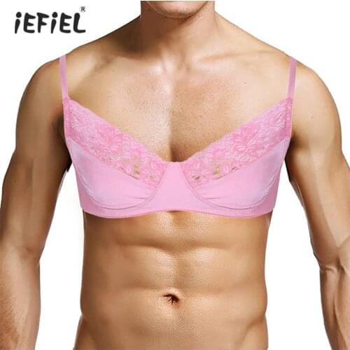 Soft Body Aware Glimmer Satin Lace Mens Bra Top Gay Accessories Sexy Mens Sissy Lingerie Bralette Smooth Lace Wire-free Bra Top