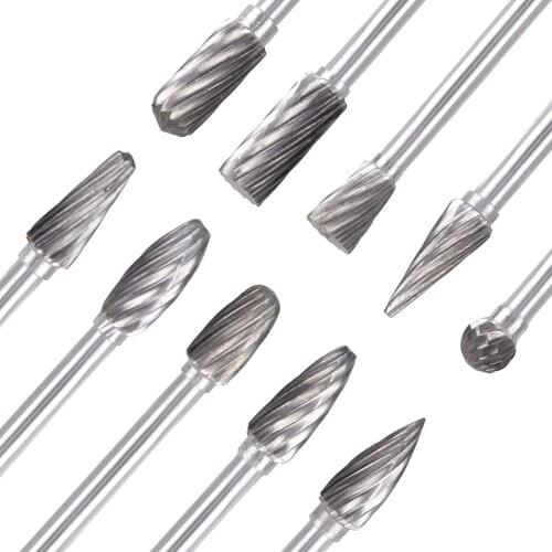 10pcs single Cut Tungsten Carbide Rotary burr Set Metal Carving Drilling Polishing Bits with 3mm Shank for Die Grinder