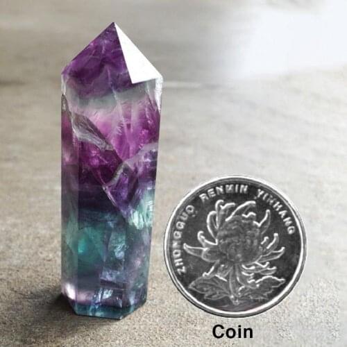 Natural Fluorite Crystal Colorful Striped Fluorite 4.5-6.5CM Quartz Crystal Stone Point Healing Hexagonal Wand Treatment Stone