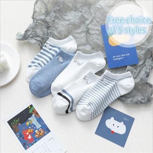 New Socks Women Summer Thin Boat Socks Japanese Ins Trend Fashion Cartoon Embroidery Student Cotton Socks Breathable Short Socks