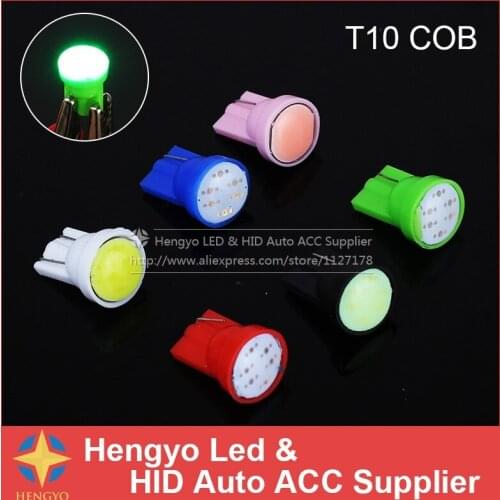New 10Pcs Car White 1 LED COB SMD T10 W5W Wedge Side Light Bulb Lamp Car Light Source DC12V White/Blue/Ice Blue/Pink/Green