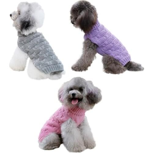 Autumn Pet Clothing Knitted Sweaters Warm Soft Dog Coat Outfit Solid Turtleneck Sweater Dogs Supplie Chihuahua Yorkshire Outfits