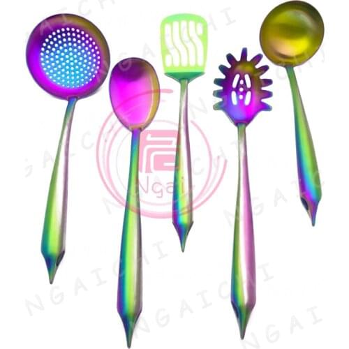 Solid Eainbow Cutlery Dolphin Sculpt Kitchenware Large kitchen Cooking Tools Spaghetti Spoon Stainless Steel Spoon 5pcs/Set