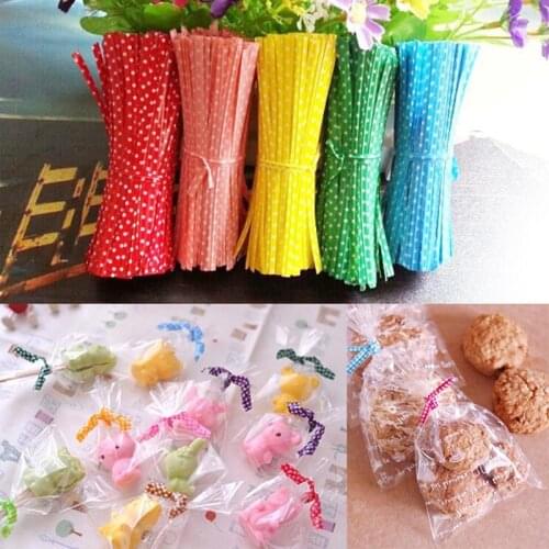 Multi Color 100Pcs/lot Candy color Dot Print Twist Ties Wire For Cake Pops Sealing Cello Bags Lollipop Gifts Package