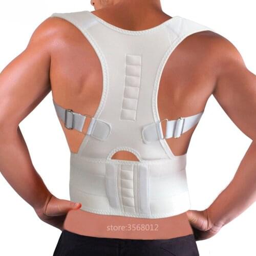 Adjustable Magnetic Posture Corrector Corset Adult Back Brace Support Belt Shoulder Orthopedic Vest Black White Color Plus Size