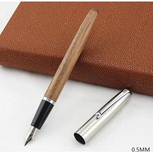 Retro Jinhao Wood Fountain Pen Tiger-Texture-Wood Stainless Steel Cap Extra Fine 0.38mm Smooth Writing Ink Pen for Office School