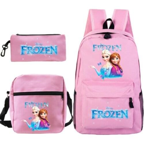 Disney Frozen Elsa Hot 3pcs Set Backpack Children Anime Cartoon School Bag Bookbag Men Women Travel bags Mochila Daily Rucksack