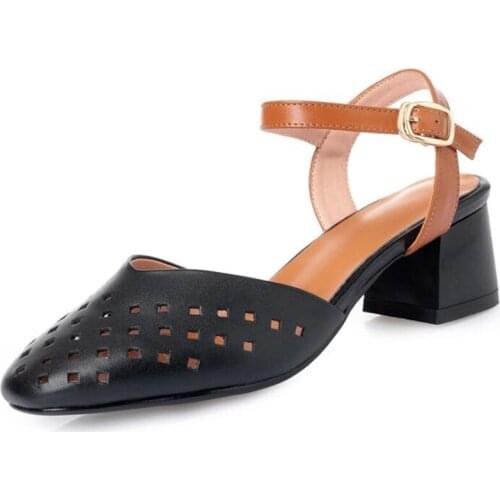 2020 Pointed Cowhide Hollow Genuine Leather Sandals Summer Shoes Woman Fashion Sandals Elegant Comfort High Heel Women Sandals