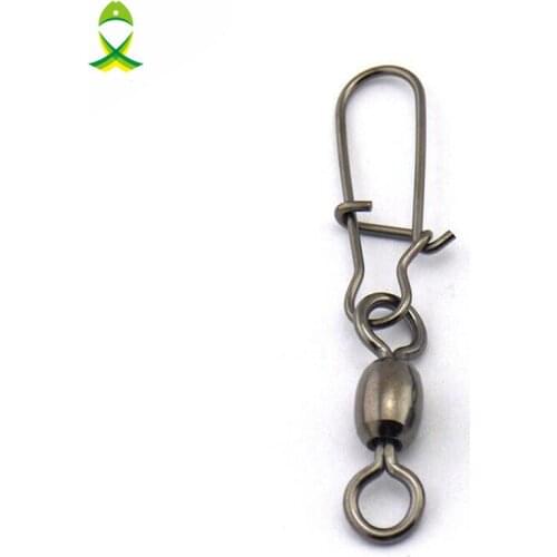 JSM 50PCS Interlock Snap Ball Bearing Swivel Rolling Solid Rings Fishing swivels Connector Ocean Boat Fishing Hooks Size 4#-10