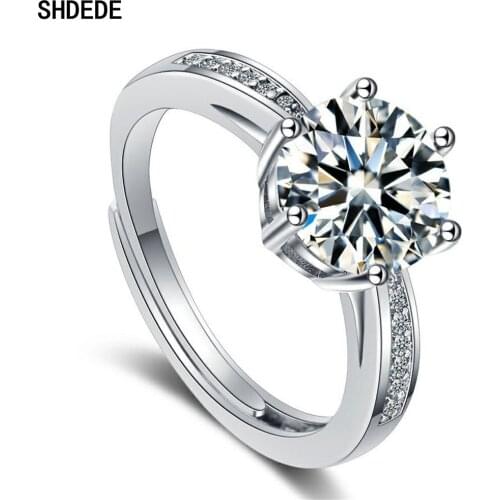 SHDEDE 925 Silver Wedding Rings Female Jewelry Embellished With Crystals From Swarovski Open Finger Ring Adjustable -X385