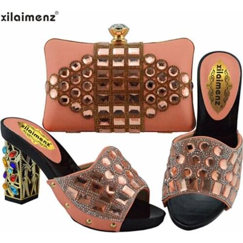 Leisure Style Fashion Rhinestone Woman Shoes And Matching Bag Set African Style Pumps Shoes And Bag Set For Party Wedding