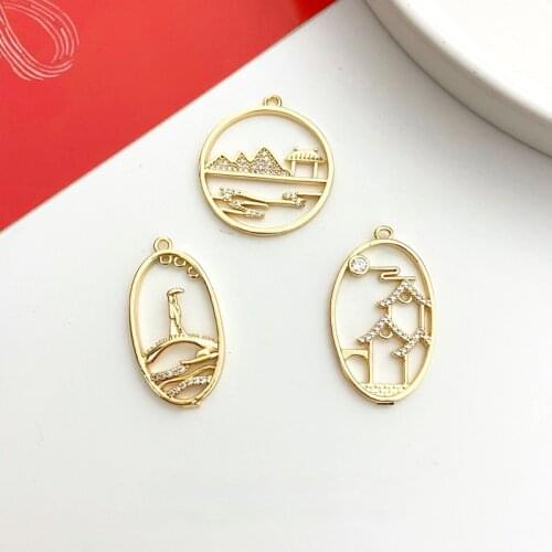 Bao Jin Guochao ancient style landscape painting pavilions and towers pendants DIY jewelry materials accessories