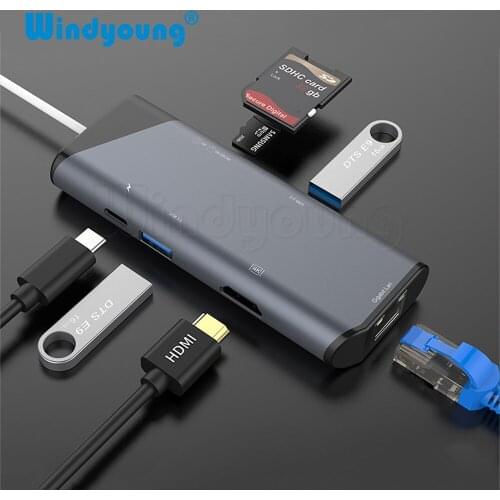 7 IN 1 USB C HUB to HDMI Gigabit Ethernet Rj45 Adapter 4K USB3.1 SD/TF Card Reader for MacBook Pro iPad HUEWEI Type C Hub Hdmi