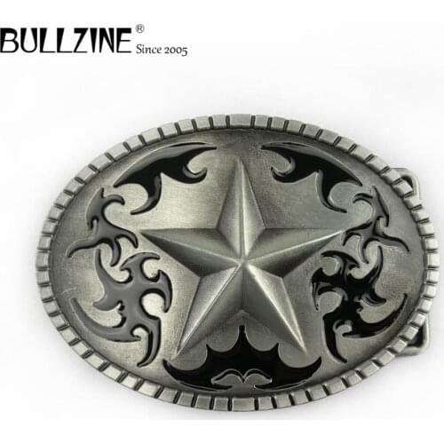 The Bullzine Star belt buckle with pewter finish FP-03379 suitable for 4cm width snap on belt