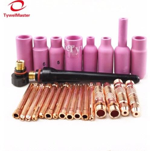 26pcs TIG Kits TIG Tungsten Electrode Collet Body Collet Alumina Nozzle Long Short Cap TIG Welding Torch Consumable