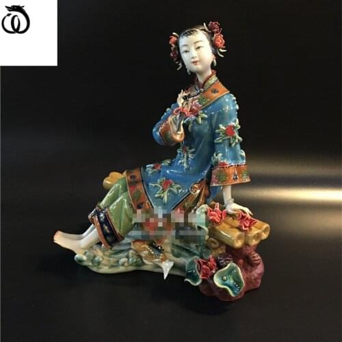 WU CHEN LONG Chinese Classical Beauty Lady Art Sculpture Beautiful Women Figure Statue Ceramic Craft LivingRoom Decoration R6126