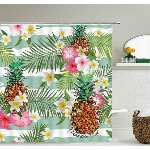 Fresh Pineapple Flower Tropical Green Plants Shower Curtain 3D Bath Screen Waterproof Fabric Bathroom Decoration Shower Curtains