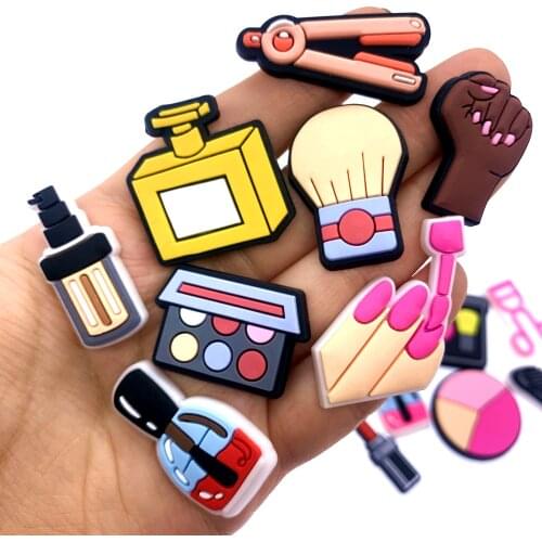 15PCS/Set Cartoon Shoes Charms Silicone Make Up Series Buckles Accessories Hole Slipper Graden Shoe Barber Equipment Decor