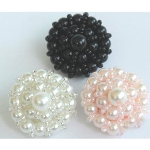 20 PCS Wholesale High-End Handmade Beaded Crown Pearl Buttons Coat Weater Beads Buttons Pink White Black 25-40MM