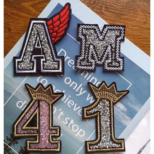 3D Handmade beaded color sequins letter A M 4 1 patch applique for DIY hat Coat Trousers Bag Brooch Broche