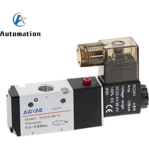 3 Port 2 POS 1/4" BSP Air Solenoid Valve 3V210-08 With LED Light Plug DC12V DC24V AC110V AC220V