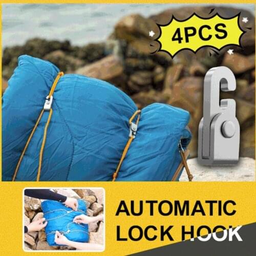 4pcs Automatic Rope Lock Hook Free From Knots Magic Mini Self-Locking Anti-Corrosion Lock Fast Tighten Camping Tent Accessories