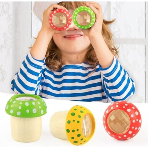 4 PCS Wooden Mushroom Kaleidoscope Toys Baby Puzzle Exploration Toys Multi-Angle Mirror Colorful ic World for Kid