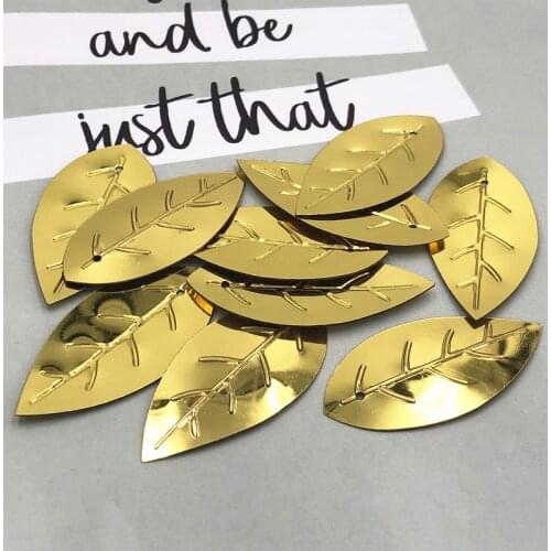 100pcs/Bag 20*45mm Golden Light Leaf Shape Sequins PVC Paillettes 1 Hole Sewn Cloth Wedding Clothing DIY Lentejuelas Accessory