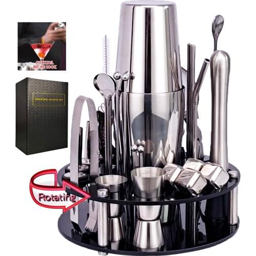 33-Piece Bartender Kit Cocktail Shaker Set Rotating Bracket Home DIY Suit for Mixed Drinks Martini Bar Tools Stainless Steel