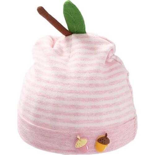 Newborn Infant Baby Hospital Hat Cute Striped Turban Hat Soft Beanie Cap with Cartoon Acorns for Infant Girls Boys