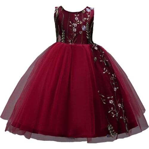 4-15 years embroidered Kids Dress For Girls Party Elegant Christmas Dresses Girl Wedding Ball Gown Children Clothing Red Black