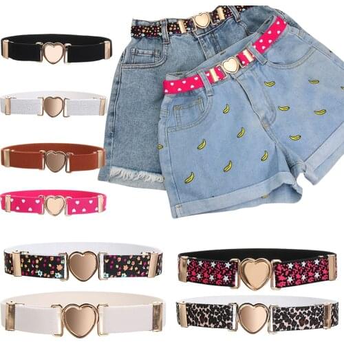 Kids Heart Buckle-Free Elastic Belt Adjustable Stretch Canvas Belt Boys Girls Casual Jeans Pants Dresses Children Belts