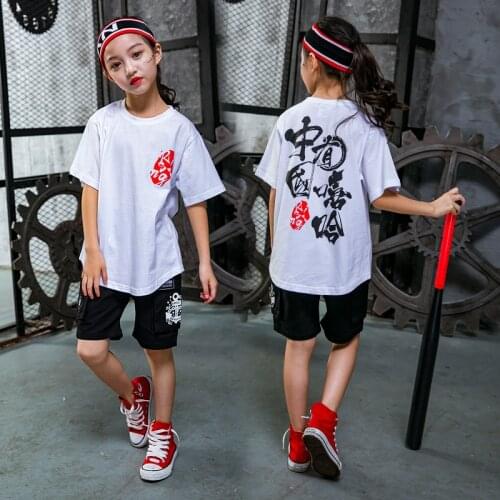 Children Fashion Hip Hop Dance Costume Kids T-shirt + Pants Street Dance Clothing Girl Boy Jazz Dance Wear Stage Dress 90