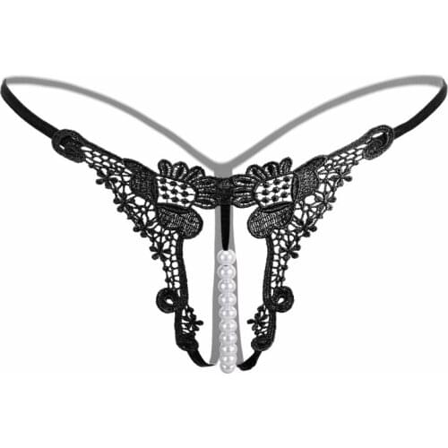 Women Sexy Pearl G String Erotic Panties Low Waist Transparent Thong Porn Temptation Lingerie Pendant Lady Crotchless Briefs