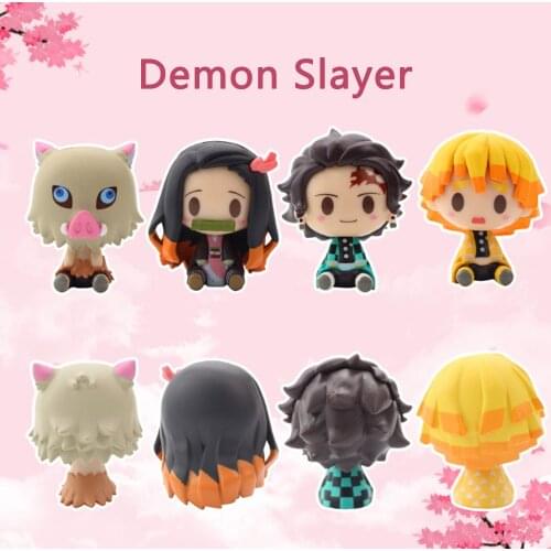 4Pcs/Set Sitting Demon Slayer Action Figures Q Version Ghost Doll Toys Anime Tanjiro Nidouzi Model Figure Kawaii Kids Gift Toys
