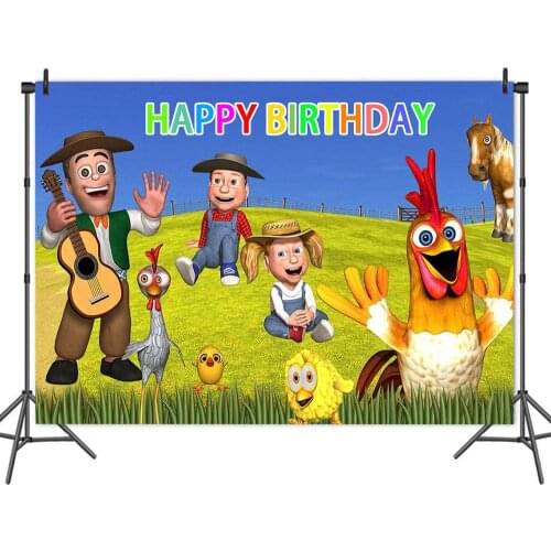 Cartoon Happy Farm Worker with Animal Meadow Concert Party Backdrop Photography Photo Child Birthday Decorated Banner Background