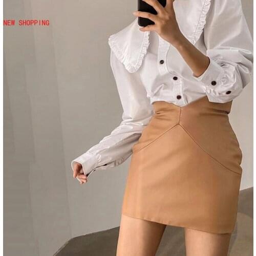 Gothic PU Leather High Waist Hip Elastic Skirt E Girl Women Skirts New Skirt Sexy White Skirt Punk Khaki Black Skirt Summer 2021