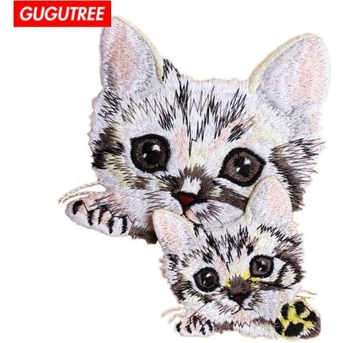 GUGUTREE embroidery cats patches animal patches badges applique patches for clothing ZK-1