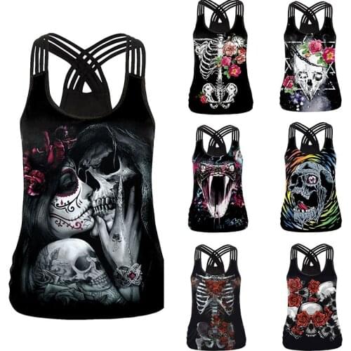 Halloween Skeleton Rose Vampire Bride Sexy Vest Costume Adult Women Carnival Party Horror Ghost Monster skull tank tops camis