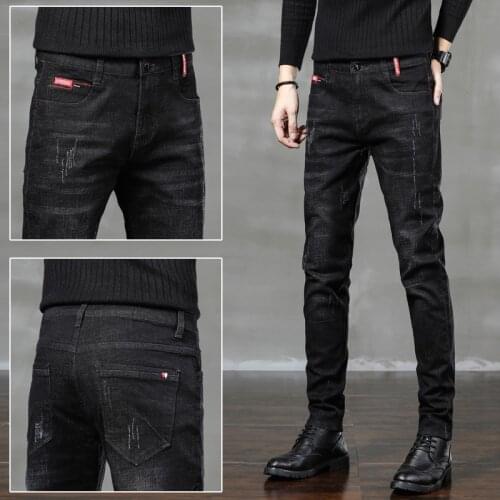 2021 Spring New Fashion Brand Jeans Mens Slim Feet Tide Brand Casual Straight Long Pants Korean Style Trendy Business Trousers