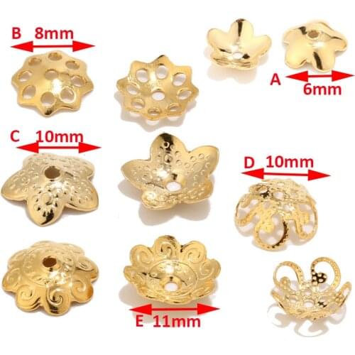 100pcs Gold Color Filigree Flower Bead Caps Connector Charms Metal Stainless Steel End Beads Cap For DIY Jewelry Making Findings