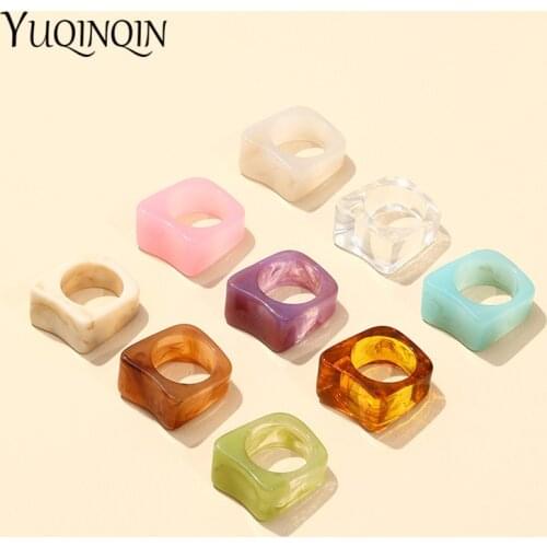 Korea Acrylic Elegant Rings Women Minimalist Transparent Resin Finger Ring For Teen Girls Simple Multicolor Vintage Accessories